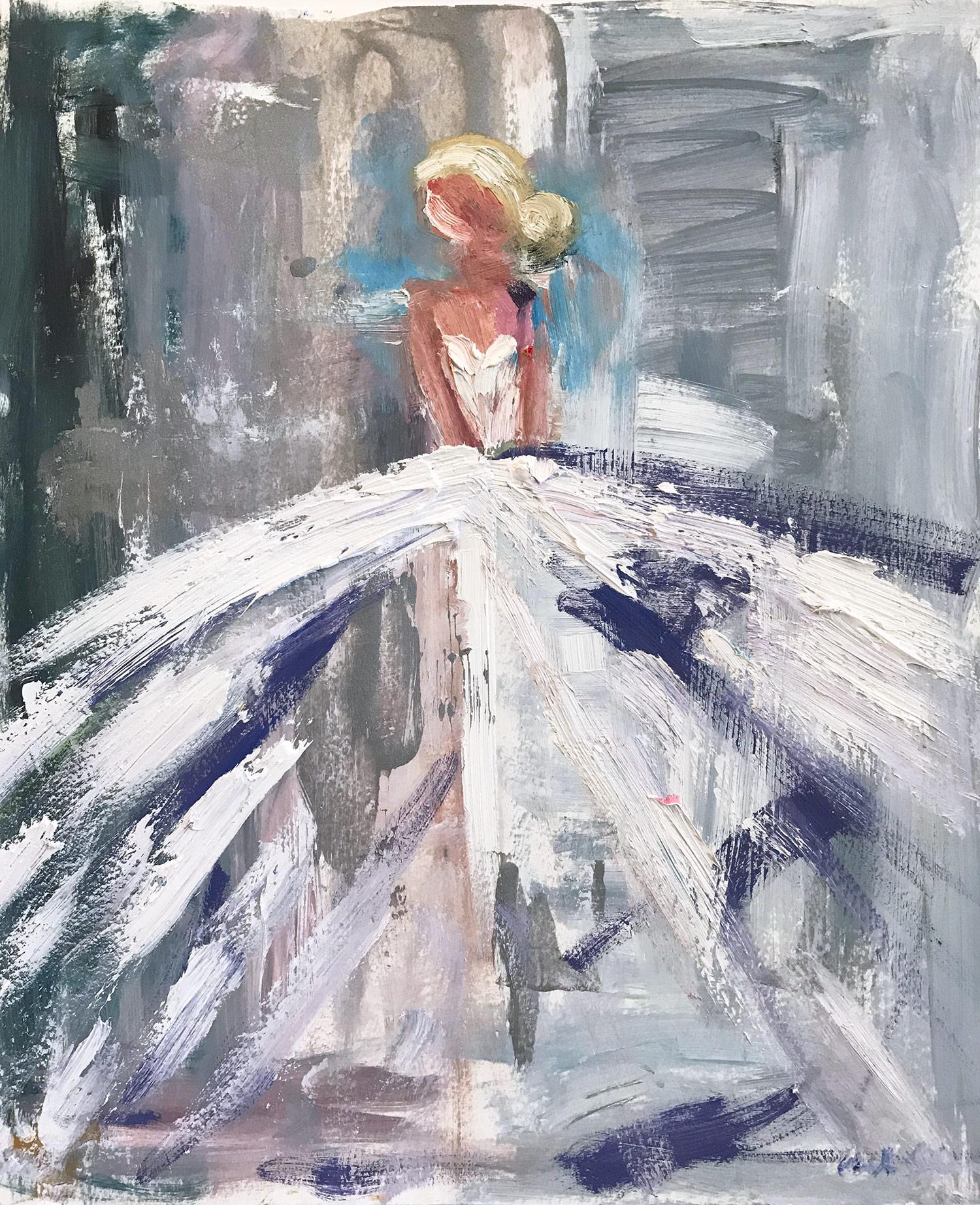 Kimberly, Abstract Blonde Figure on Paper with Gown 