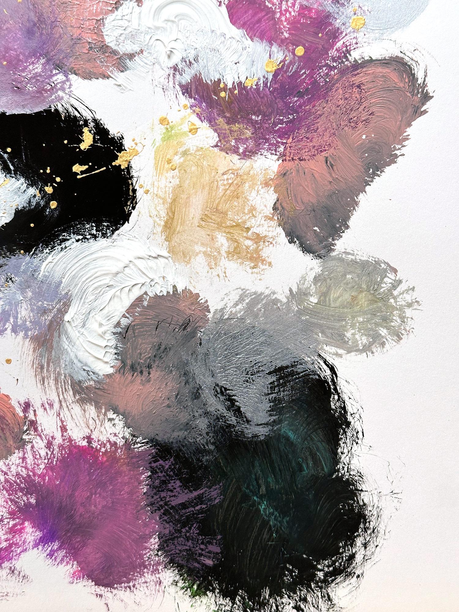 Une œuvre à l'acrylique et à l'huile sur papier épais avec une utilisation vive de la couleur et de la texture. Nous nous concentrons sur la simplicité de la beauté dans l'instant, alors que Shaoul crée une palette translucide mais très colorée avec