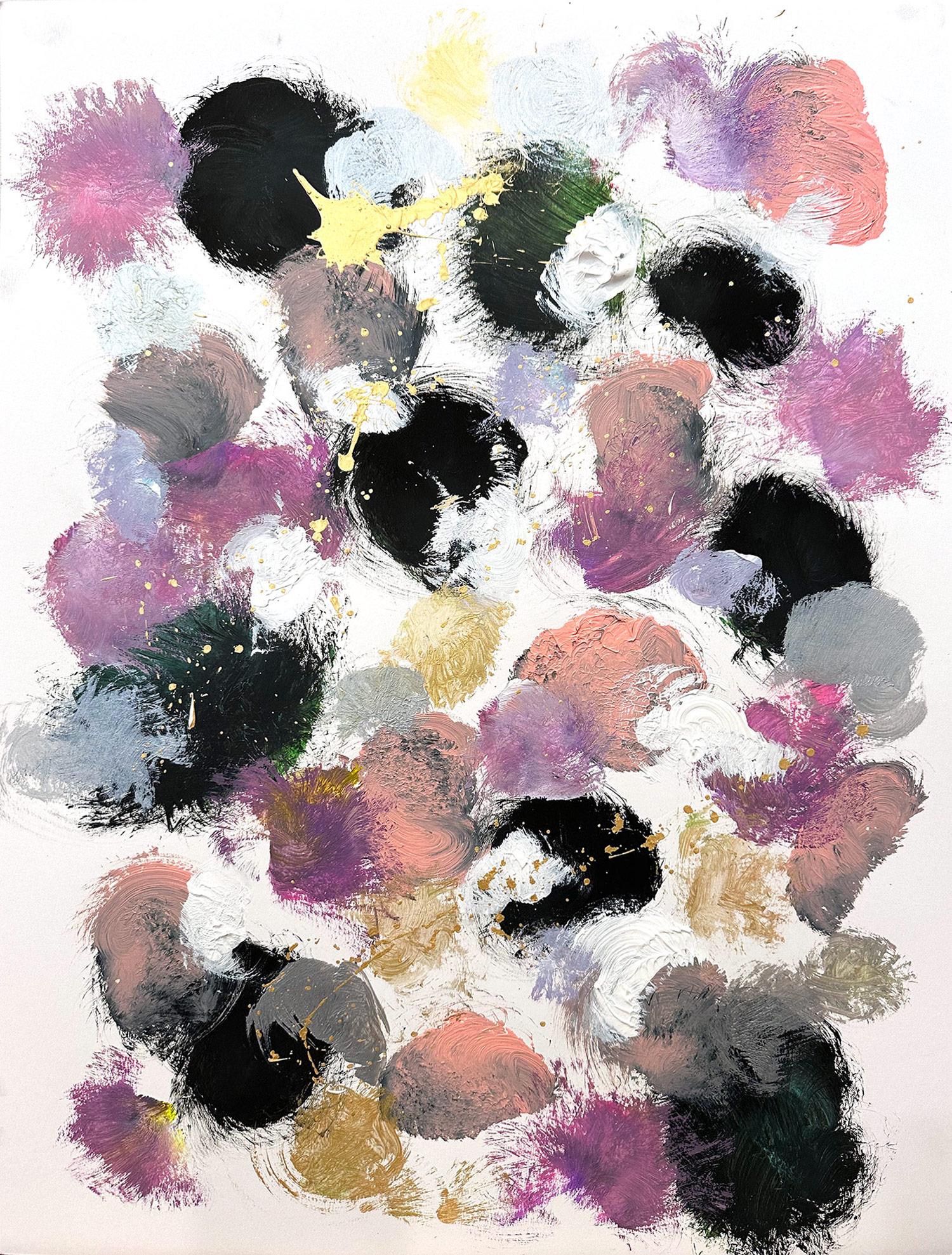 Abstract Painting Cindy Shaoul - "Kiss Me" Peinture contemporaine sur papier en théorie des couleurs inspirée par Sam Francis