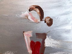 "Met Gala" Red Versace Gown Haute Couture Oil Painting Paper Silver & Gold