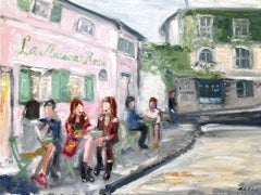 "La Maison Rose" Parisian Cafe Scene from Hit Show Emily in Paris Oil Painting