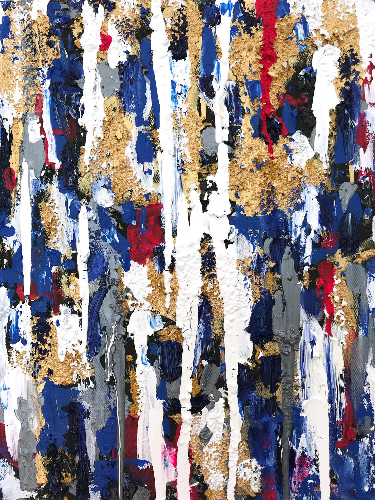 Cindy Shaoul Abstract Painting – "LA Nights" Buntes Contemporary Öl und Mischtechnik & Gold Gemälde auf Leinwand