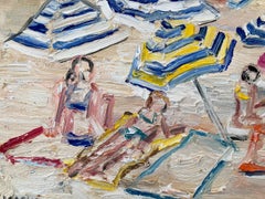 "Ultimi giorni d'estate a Nizza", pittura a olio impressionista su tela con scene di spiaggia