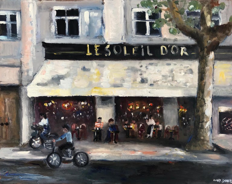 "Le Soleil d'Or, Paris" Impressionist Street Scene Oil Painting on Panel 1