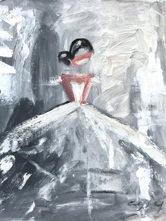 "Left My Heart in Paris" Figure Chanel Gown Haute Couture Oil Painting on Paper