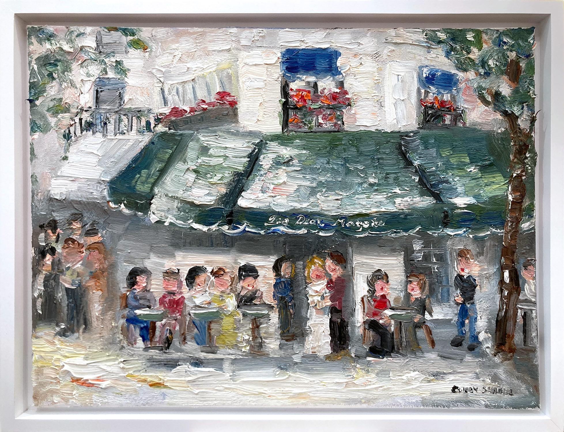 „Les Deux Magots“ Pariser Plein Air-Szene, Ölgemälde auf Leinwand, gerahmt