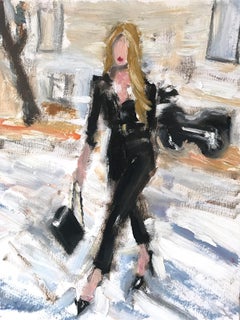"Lili in New York" Figure with Chanel NYC Oil Painting on Paper