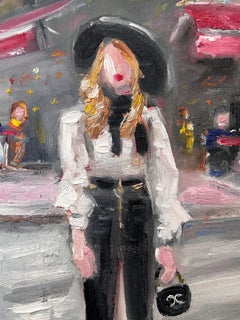 "Lili in the City" Haute Couture Woman in New York Oil Painting with Chanel Bag