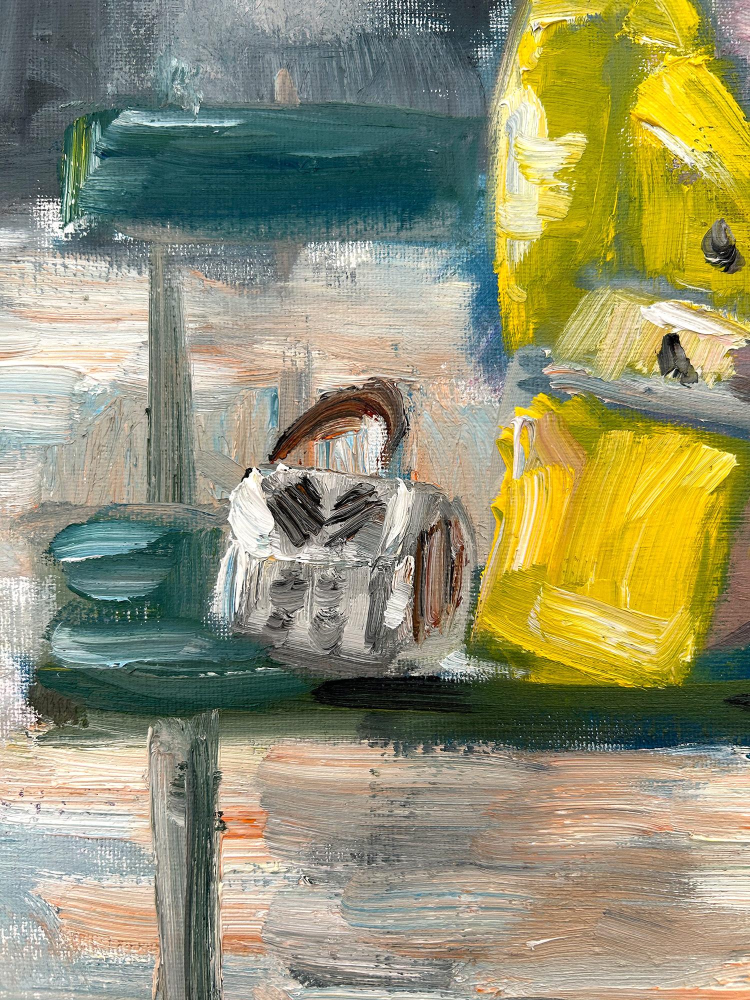 A lively, impressionistic depiction of Emily and Mindy chatting on a park bench in Paris from the iconic hit show 