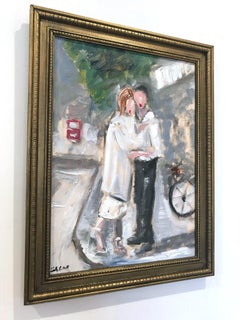 "Lovers by Champs-Élysées" Impressionist Street Scene with Figures in Paris