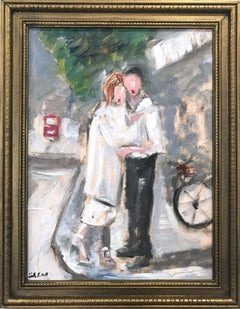 "Lovers by Champs-Élysées" Impressionist Street Scene with Figures in Paris
