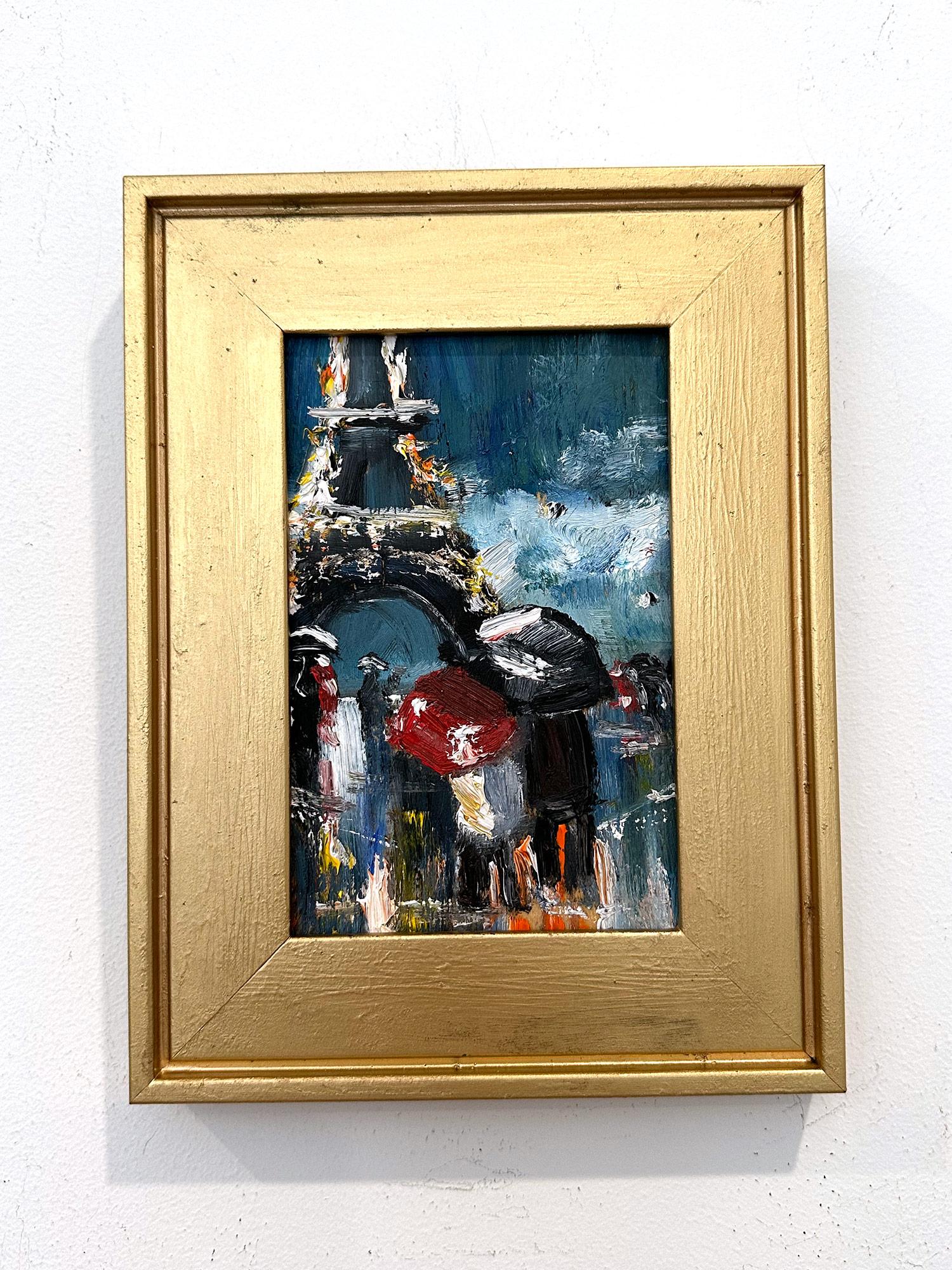 Impressionistisches Ölgemälde „Liebhaber im Regenbogen“ Figuren des Eiffelturms im Angebot 6