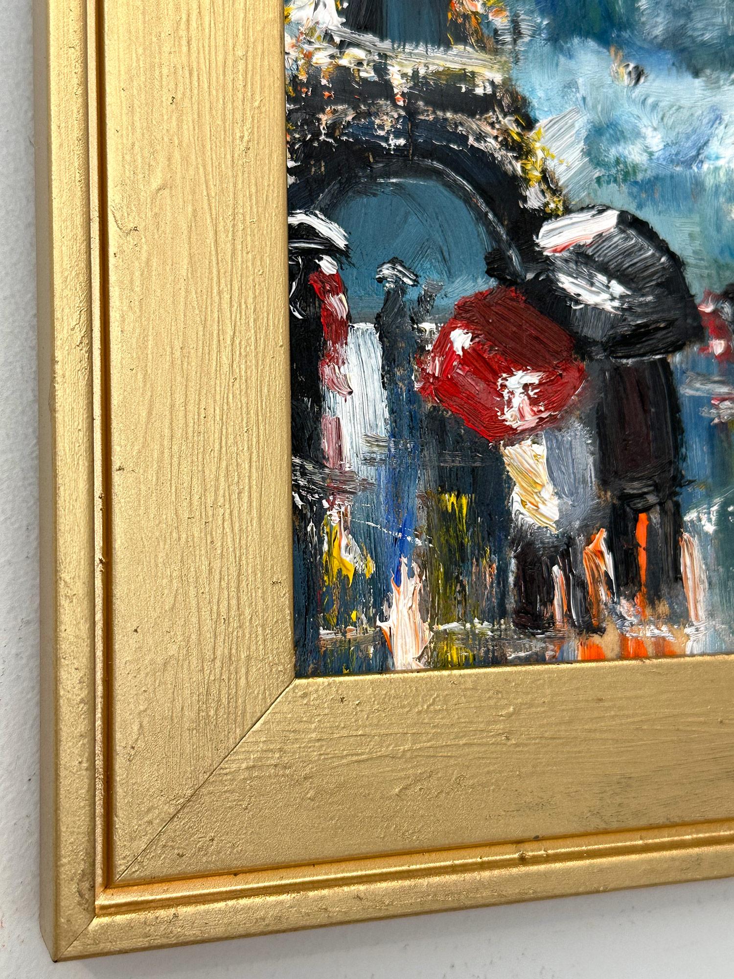 Impressionistisches Ölgemälde „Liebhaber im Regenbogen“ Figuren des Eiffelturms im Angebot 3