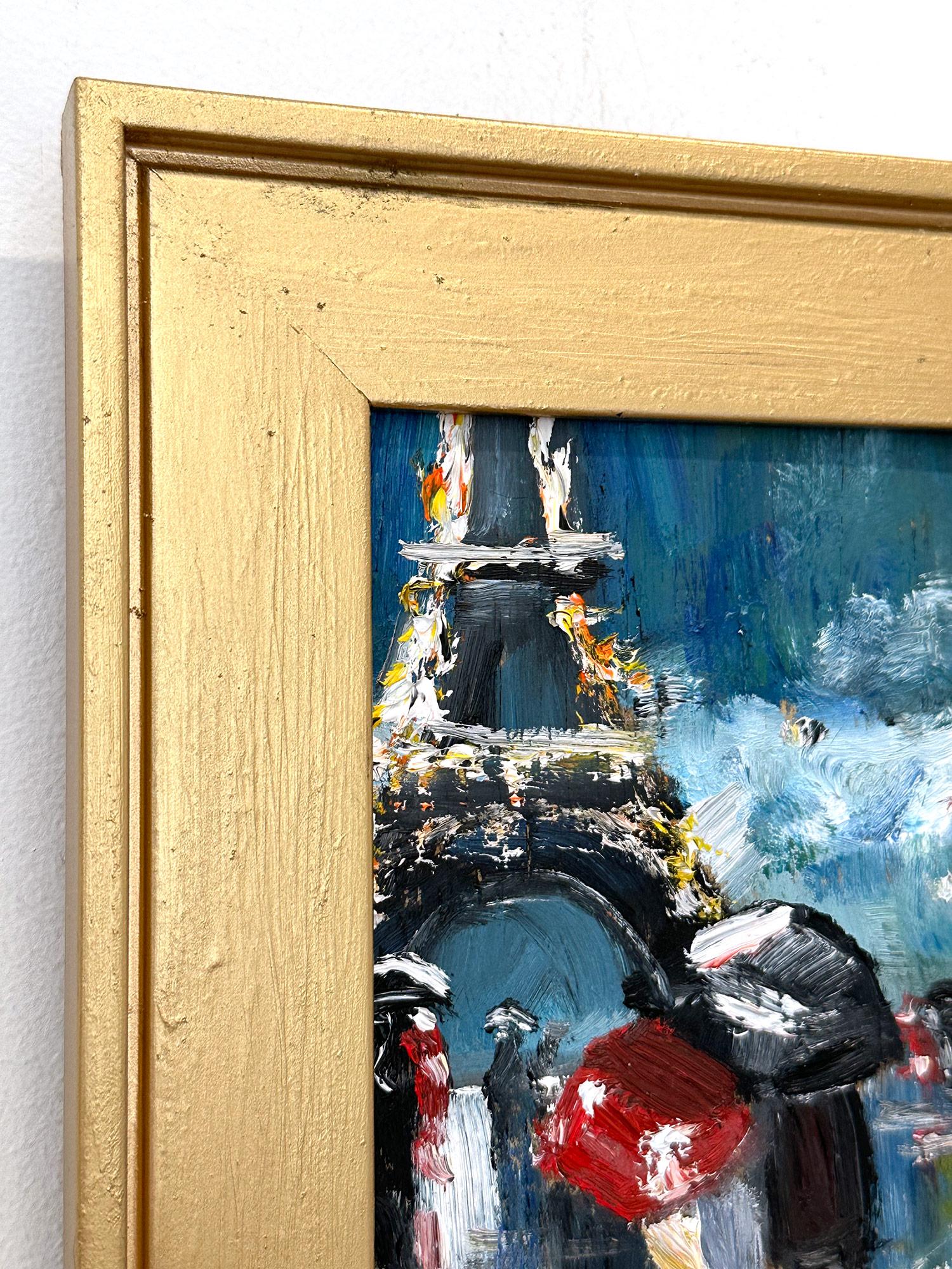 Impressionistisches Ölgemälde „Liebhaber im Regenbogen“ Figuren des Eiffelturms im Angebot 4