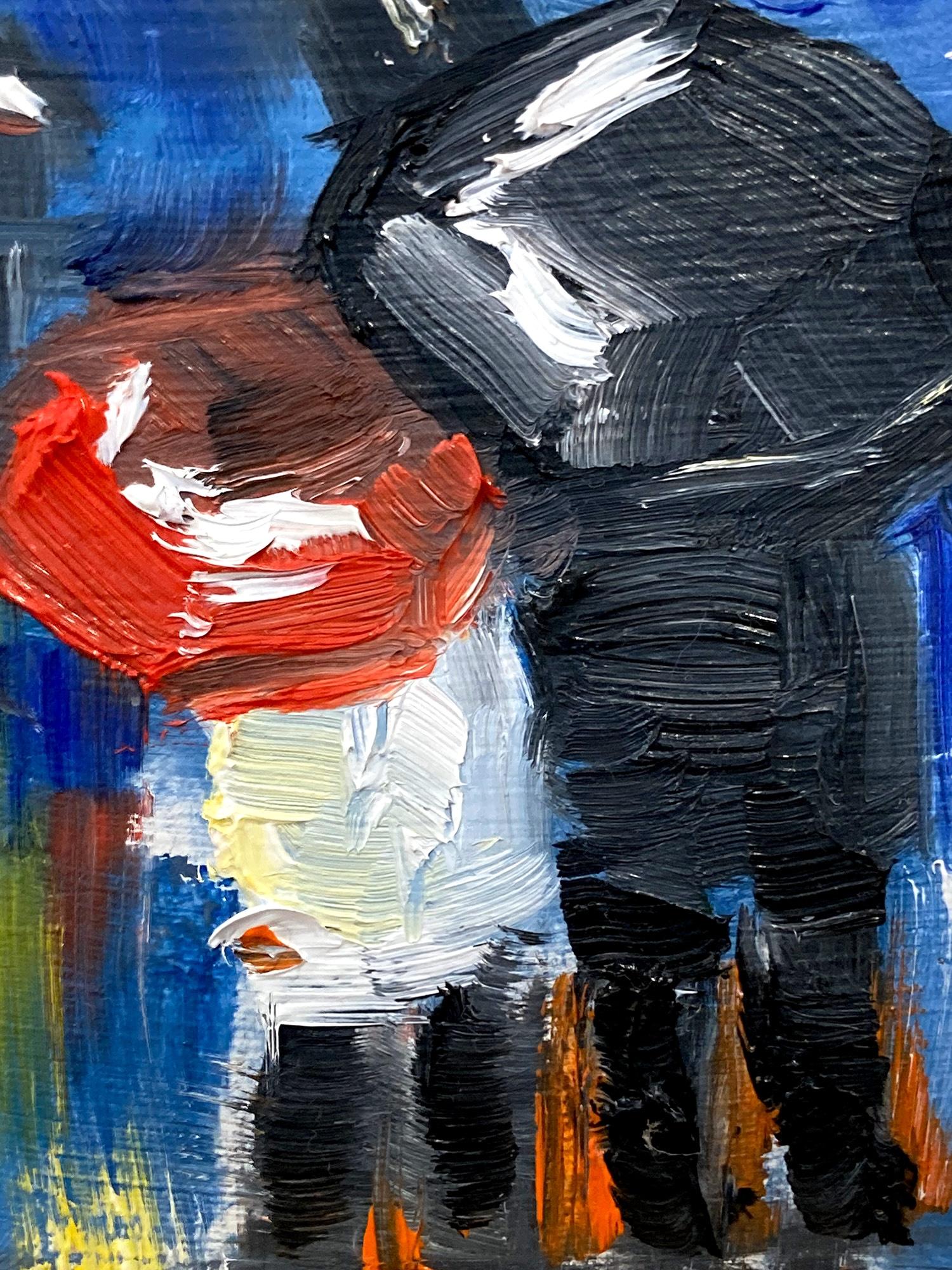 Impressionistisches Ölgemälde „Liebhaber im Regenbogen – Paris“ Figuren des Eiffelturms (Braun), Figurative Painting, von Cindy Shaoul