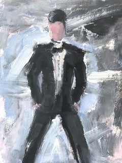 "Man in Tux" Figure wearing Saint Laurant in London Oil Painting on Paper