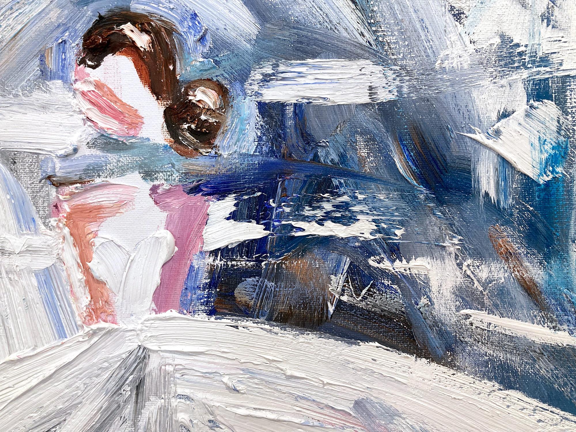 Peinture à l'huile sur toile - Figure « Manhattan Nights » de Chanel, Haute Couture française - Gris Abstract Painting par Cindy Shaoul