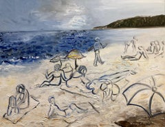 "Erinnerungen an den Strand von Cannes" Impressionistische Strandszene Ölgemälde
