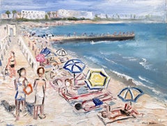 "Memories at the Beach in St. Tropez" Impressionistic Beach Scene Oil Painting
