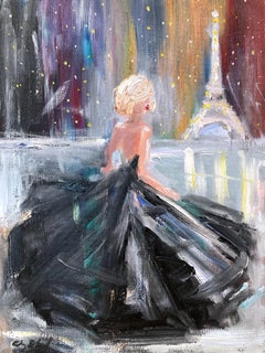 "Met Gala Vibes" Figure Wearing Chanel Oil Painting on Canvas by Eiffel Tower
