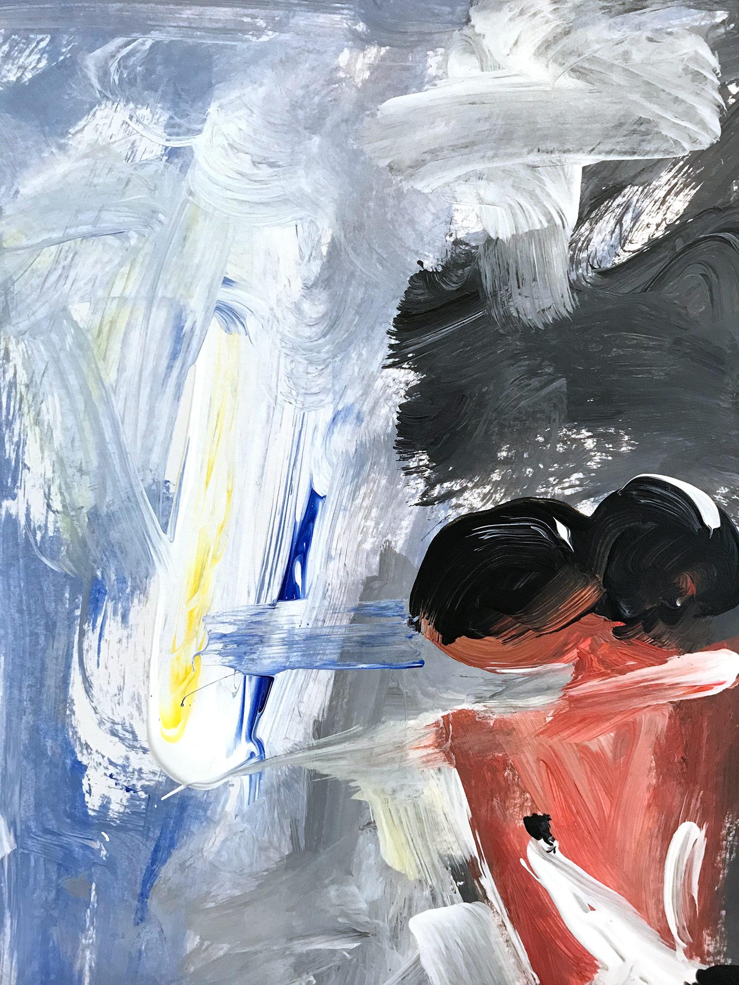 Mia, Figura astratta su carta - Abstract Painting Grigio di Cindy Shaoul