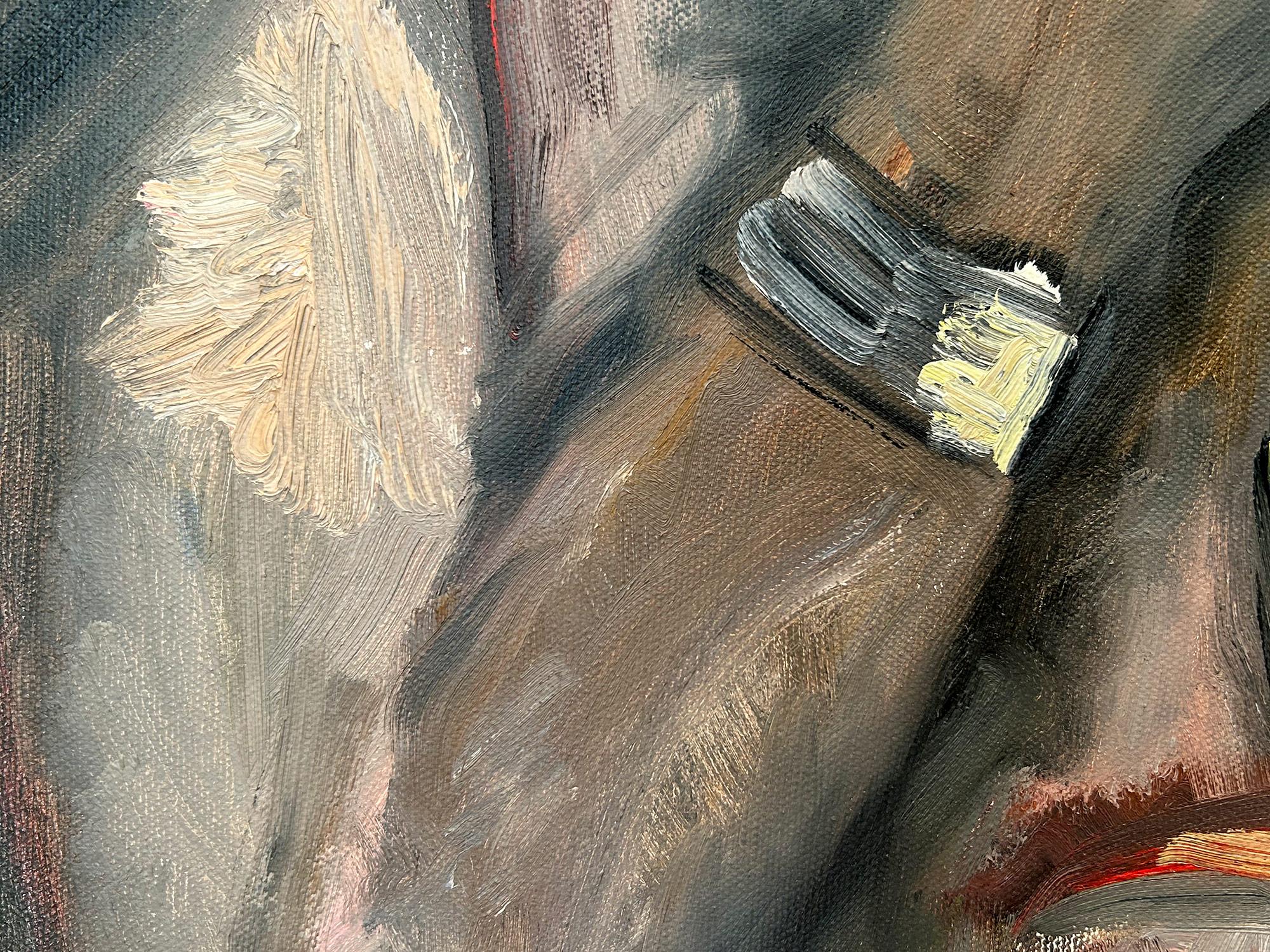 Un dipinto a olio misteriosamente ricco che raffigura una donna mediorientale semi-nuda con un copricapo rosso. Shaoul adotta uno stile più astratto, cubista ed espressionista. In questo pezzo esploriamo pennellate ampie e audaci e una