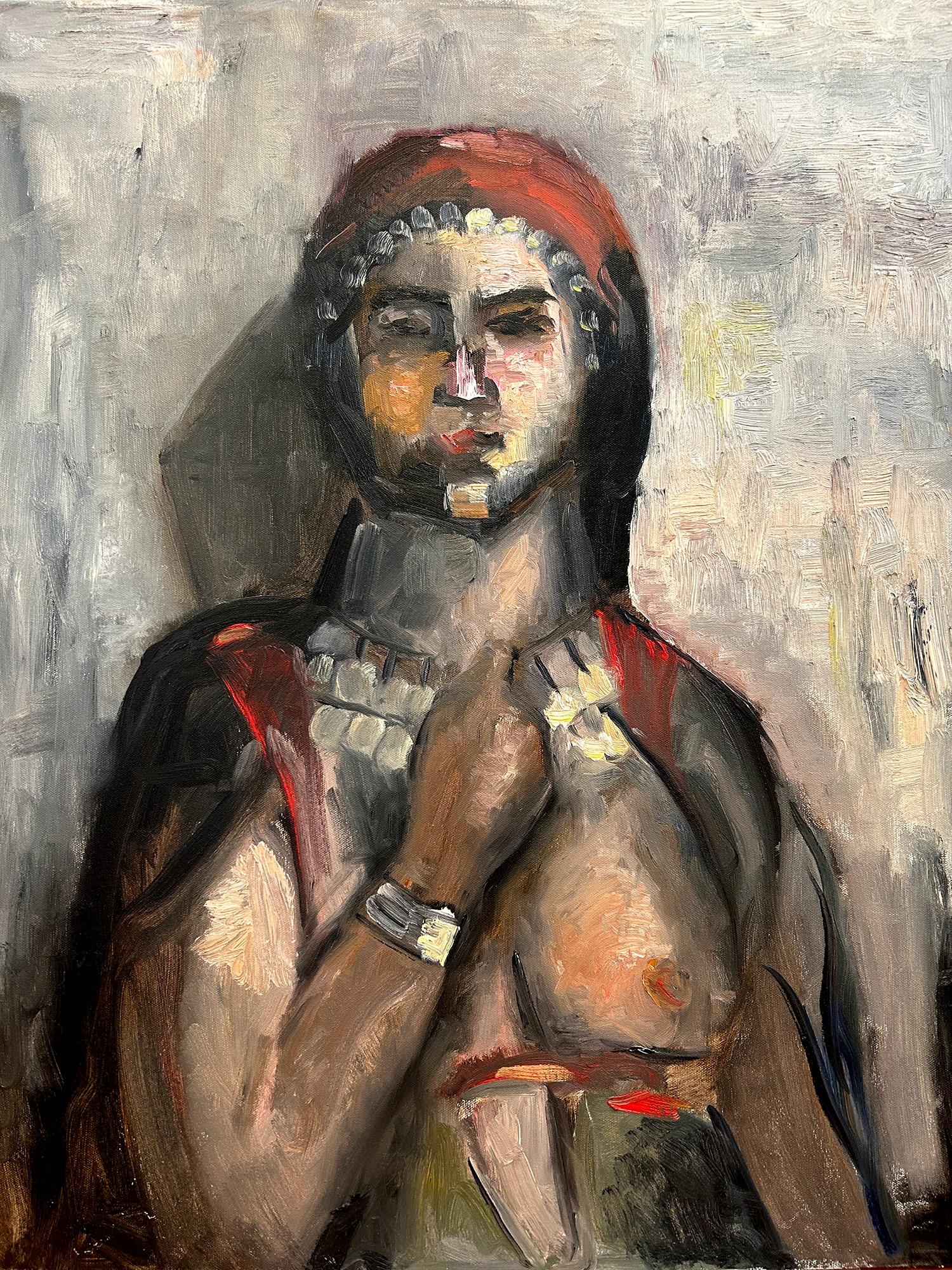 "Middle Eastern Woman" Abstract & Cubist Style Portrait Oil Painting on Canvas