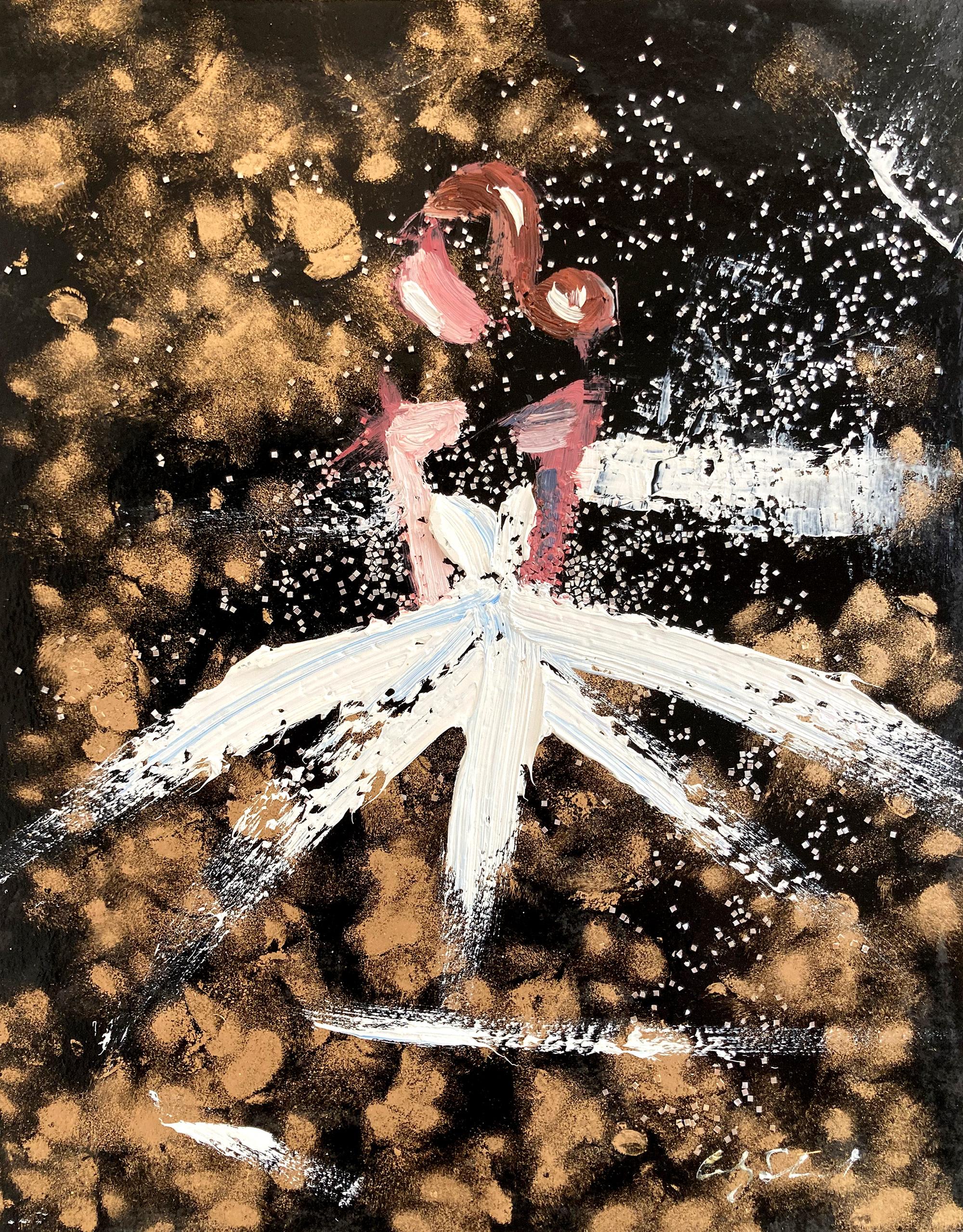 Figurative Painting de Cindy Shaoul - "Medianoche en París" Figura con vestido de alta costura Pintura al óleo sobre papel