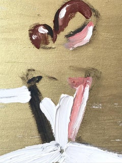 "Milla" Figura con abito bianco di alta moda francese Pittura a olio su carta