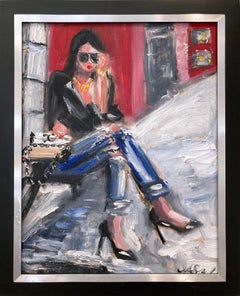 "Morning Coffee in Soho" Haute Couture Chanel Bag Impressionistic Oil Painting