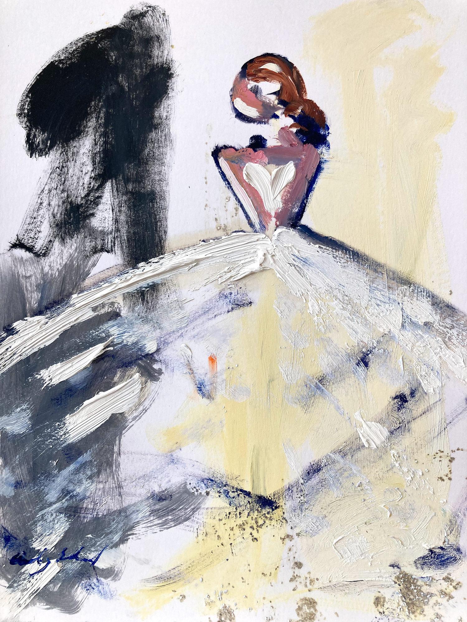 Cindy Shaoul Abstract Painting - "Penelope" Abstract Figure in Chanel Gown Haute Couture Painting 