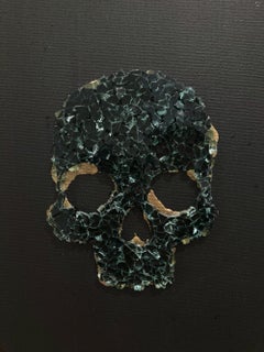 "Diamond Skull" Abstract Mosaic-like Glass Figure Mixed Media Painting on Canvas