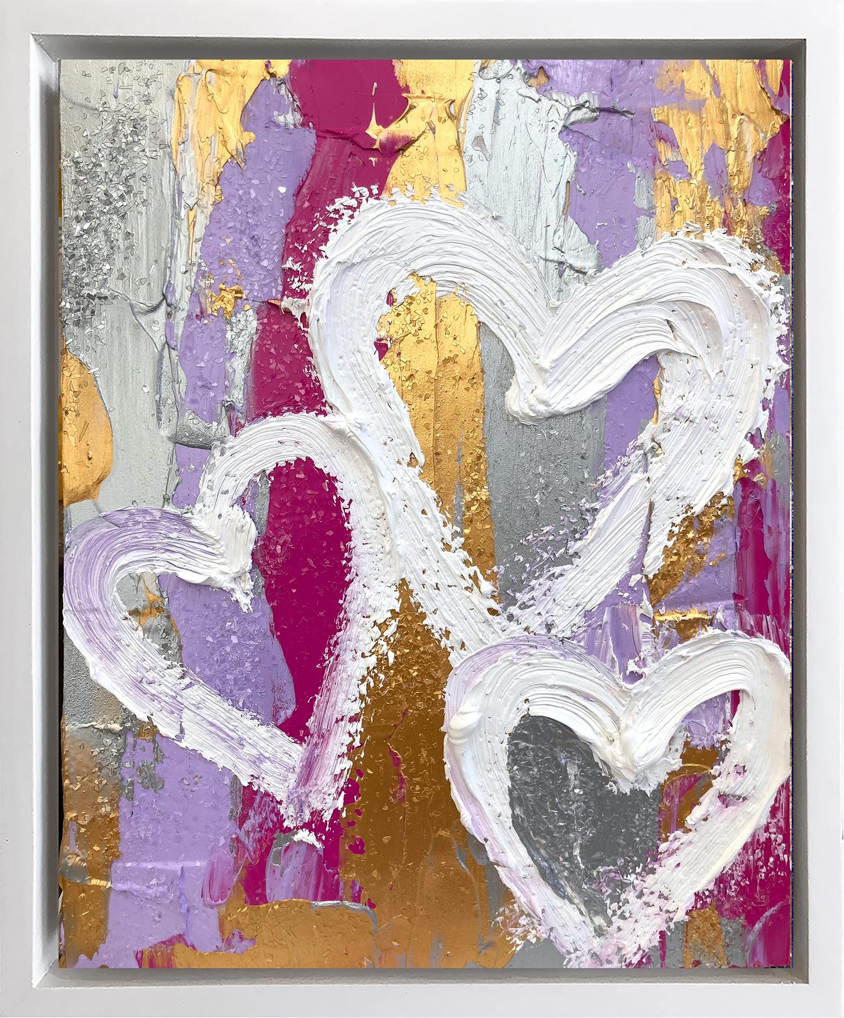 Cindy Shaoul Figurative Painting - "My 3 Sun Kissed Hearts" Oil Painting on Board with White Floater Frame