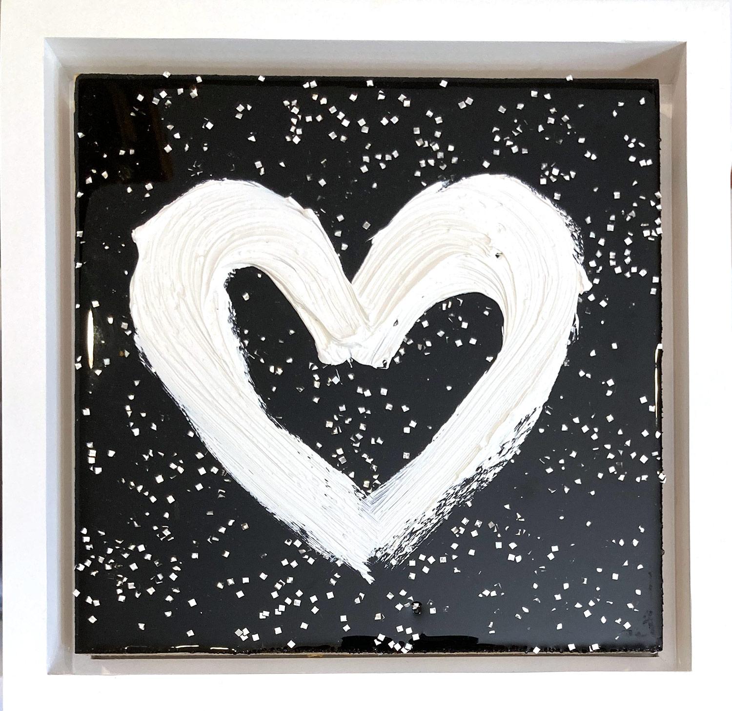 "Mi corazón a través del universo" Pintura al óleo Pop Art con marco flotante blanco