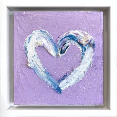 "Il mio cuore di diamante viola" Pittura ad olio pop art con polvere di diamante Cornice fluttuante bianca