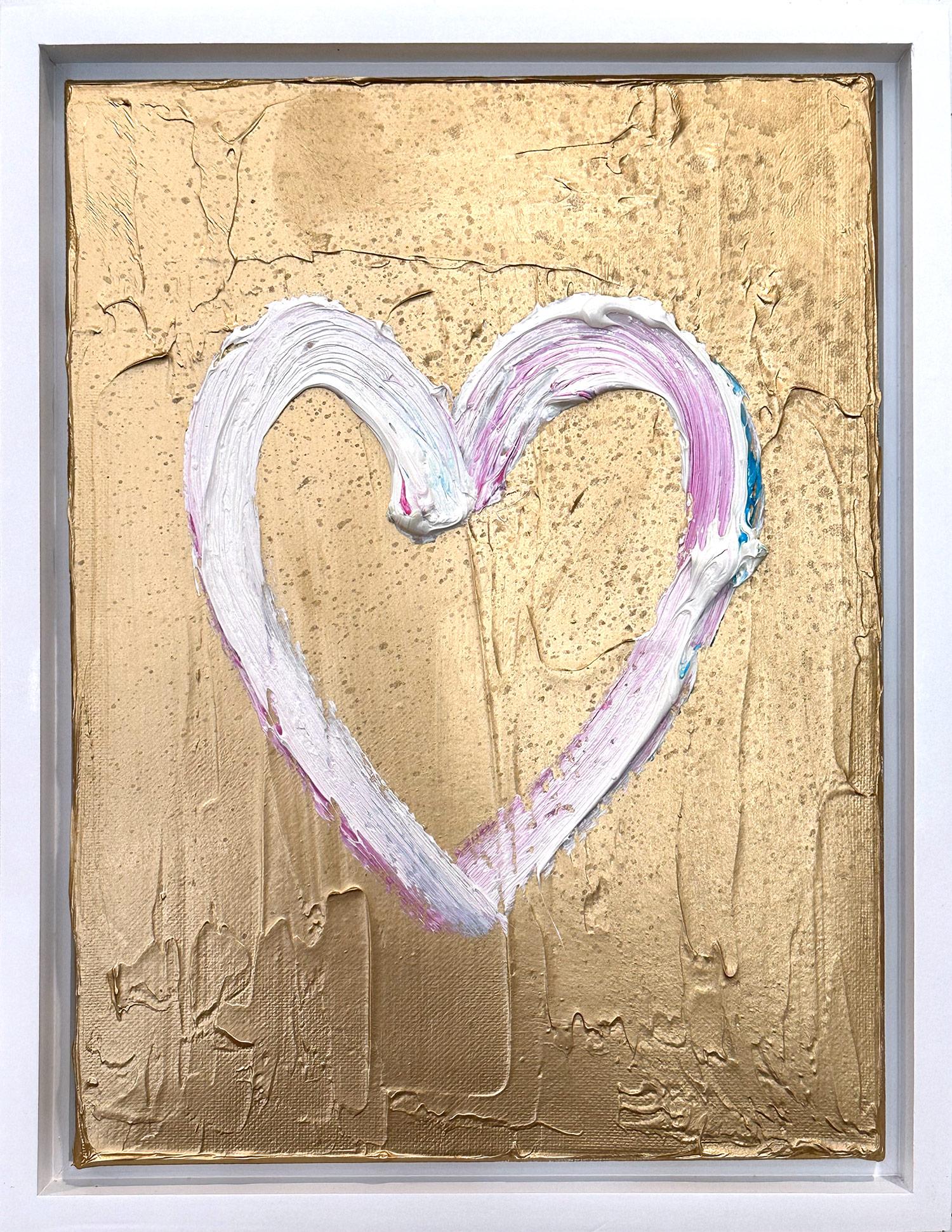 Cindy Shaoul Abstract Painting - "My Antique Gold Heart" Metallic Gold Contemporary Oil Painting & Floater Frame