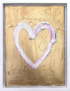 "My Antique Gold Heart" Peinture à l'huile contemporaine or métallisé et cadre flottant