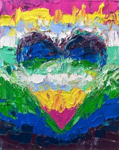 "My Aquarius Heart" Multicolor Pop Art Oil Painting with White Floater Frame