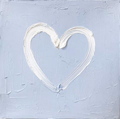 "My Baby Blue Heart" Blue and White Contemporary Oil Painting on Thick Canvas