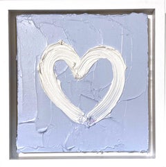 "My Baby Blue Heart" Blue and White Contemporary Oil Painting w Floater Frame