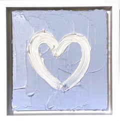 « My Baby Blue Heart », peinture à l'huile contemporaine bleue et blanche avec cadre flottant