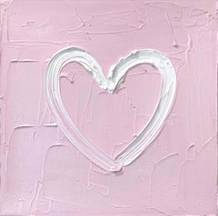 "My Baby Pink Heart" Pink and White Contemporary Oil Painting on Thick Canvas