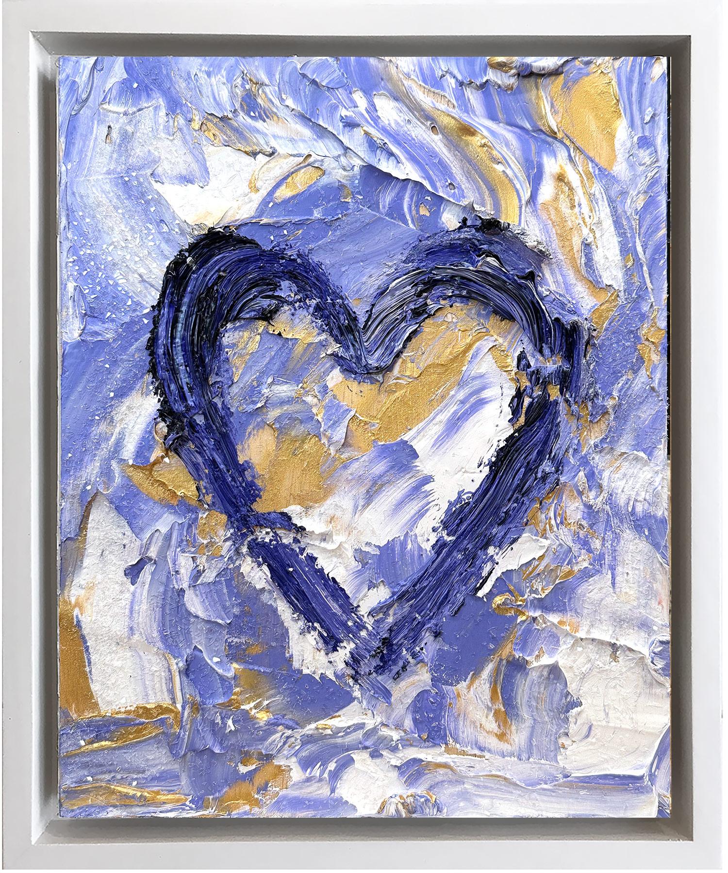 Cindy Shaoul Figurative Painting – „My Baroque Lavender Heart“ Buntes Pop-Art-Ölgemälde, Weißes Floater-Rahmen