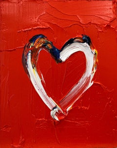 "My Basquiat Heart" Red Colorful Contemporary Pop Oil Painting w Floater Frame
