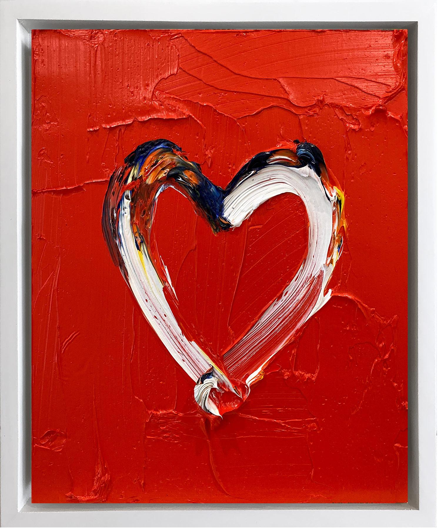 "My Basquiat Heart" Red Colorful Contemporary Pop Oil Painting w Floater Frame