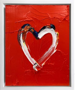 "My Basquiat Heart " Red Colorful Contemporary Pop Oil Painting w Floater Frame