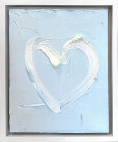 "My Behind Blue Eyes Heart" Blue Pop Art Oil Painting with White Floater Frame