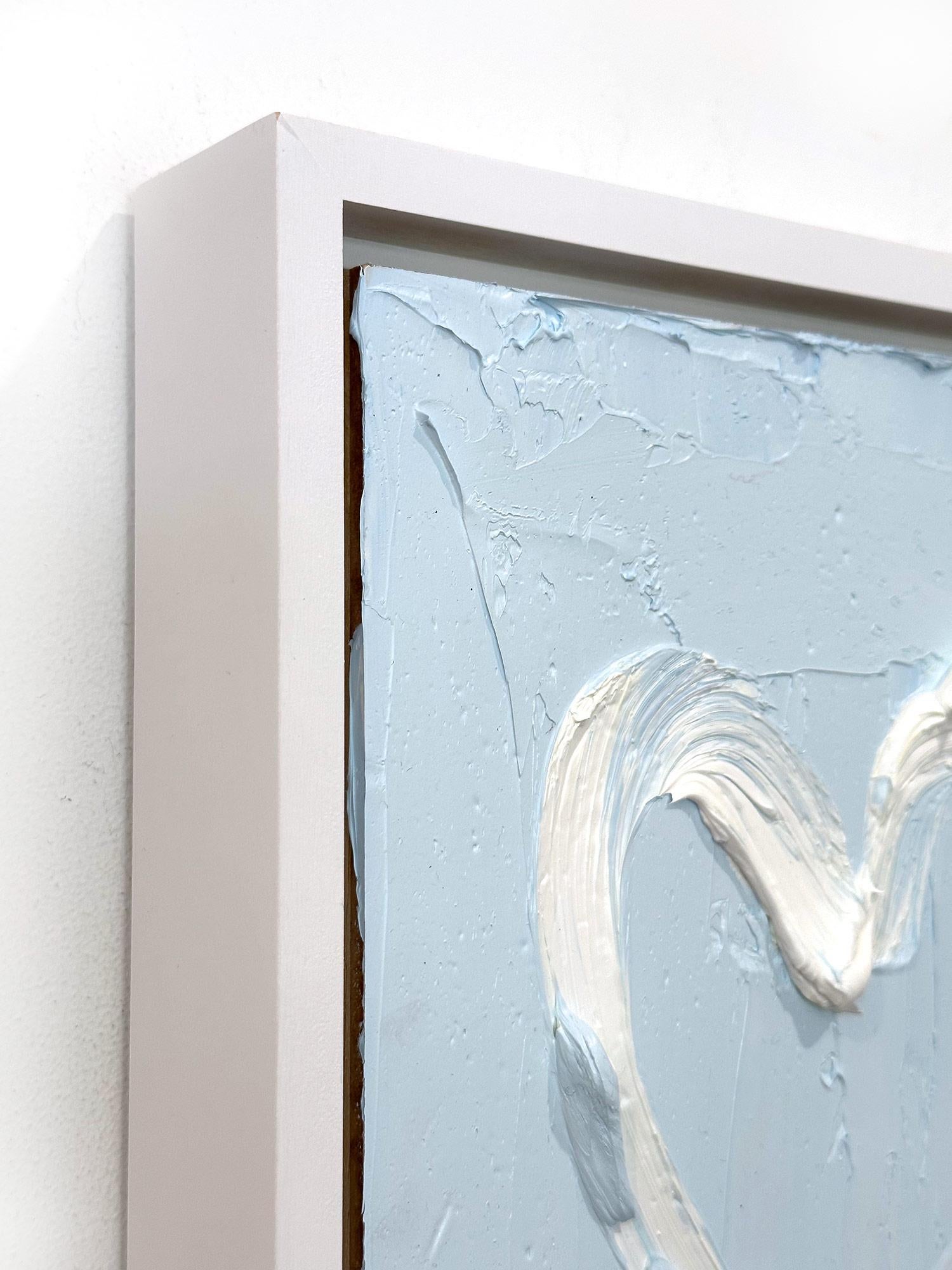 « My Behind Blue Eyes Heart », peinture à l'huile pop art bleue avec cadre flottant blanc 7