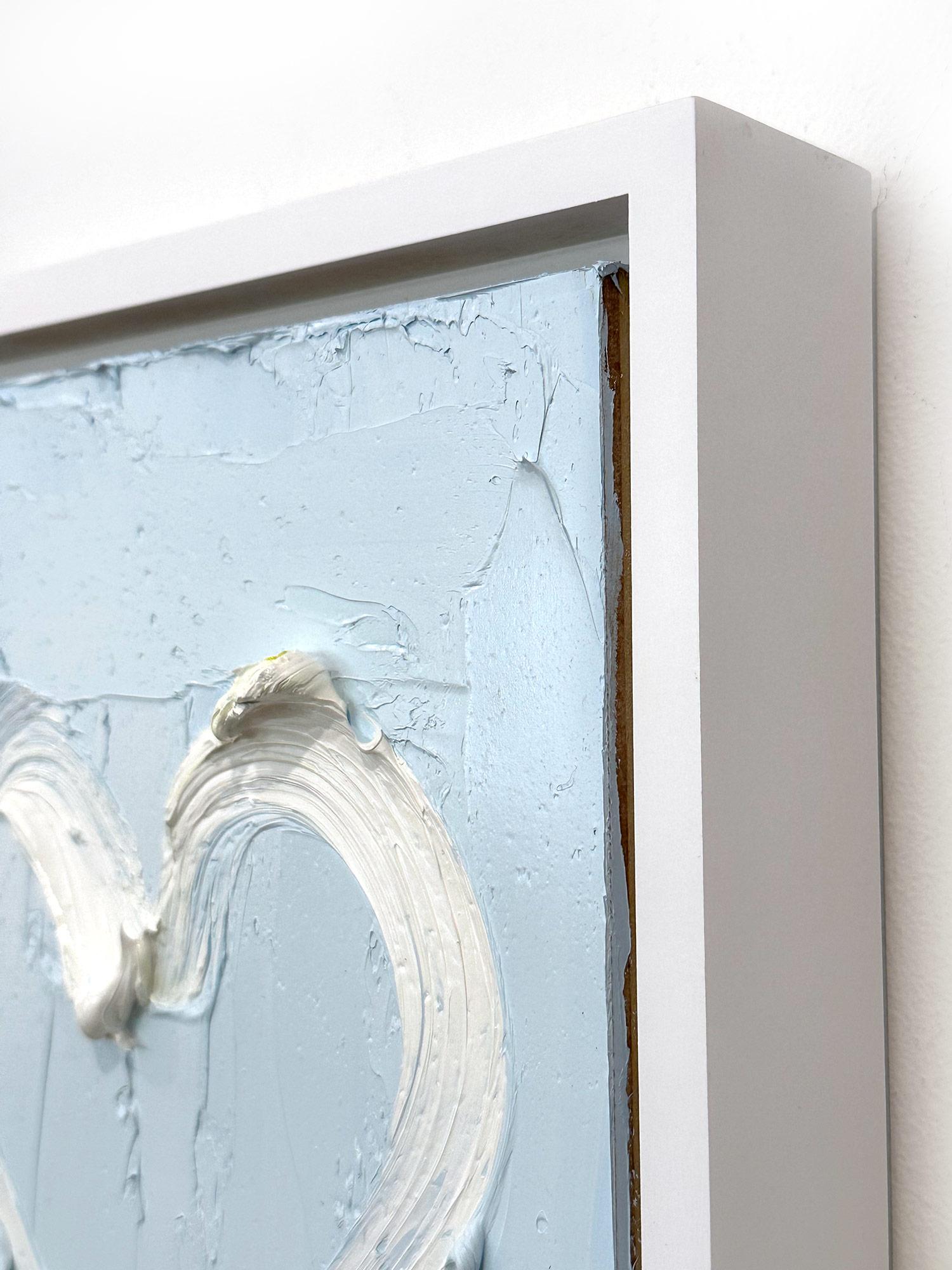 « My Behind Blue Eyes Heart », peinture à l'huile pop art bleue avec cadre flottant blanc 8