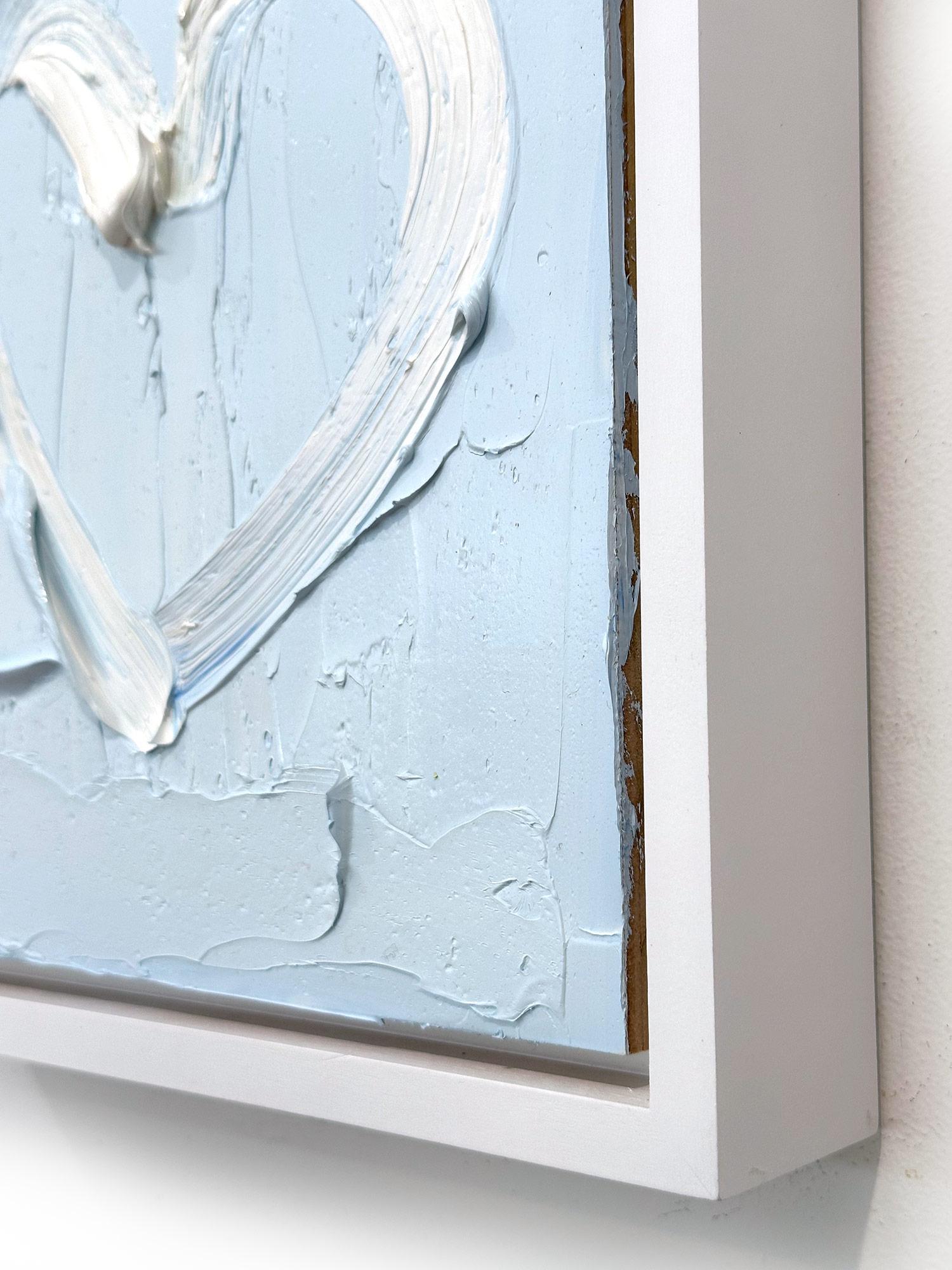 « My Behind Blue Eyes Heart », peinture à l'huile pop art bleue avec cadre flottant blanc 9